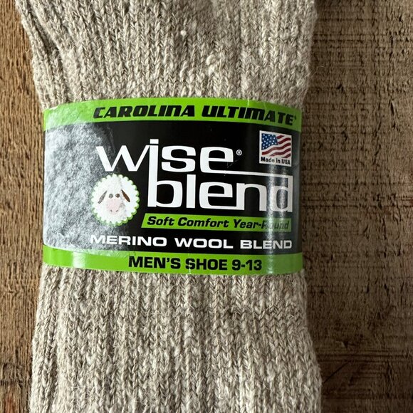 Wise Blend Men's Size L 10-13 Merino Wool Blend Socks Tan and Blue Crew Length - Picture 2 of 4